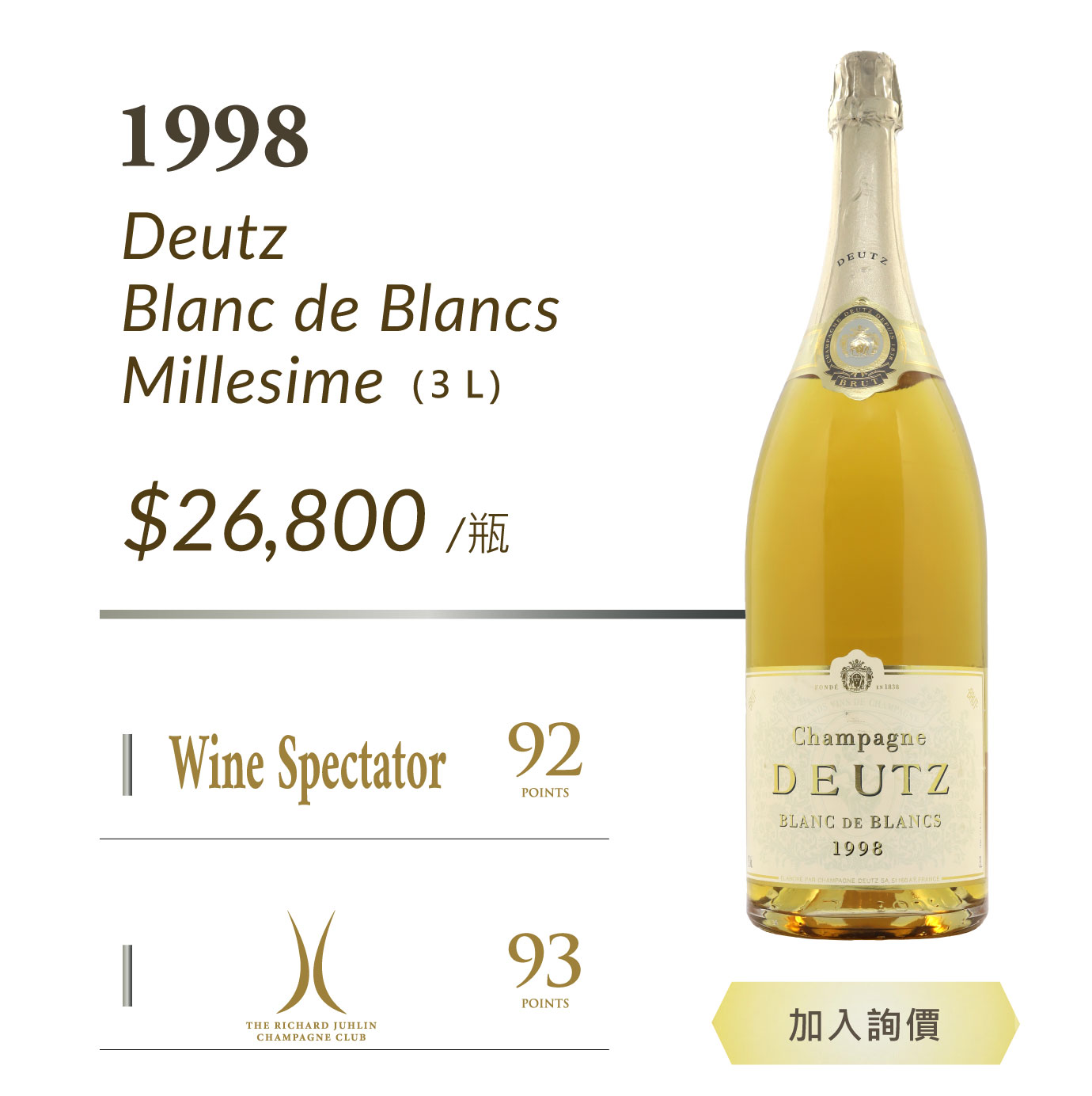 1998 Deutz Blanc de Blancs Millesime 3L